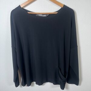 Sympli Top Womens 12 Black Long Sleeve Relaxed Fit Stretch Knit Elevated Basic